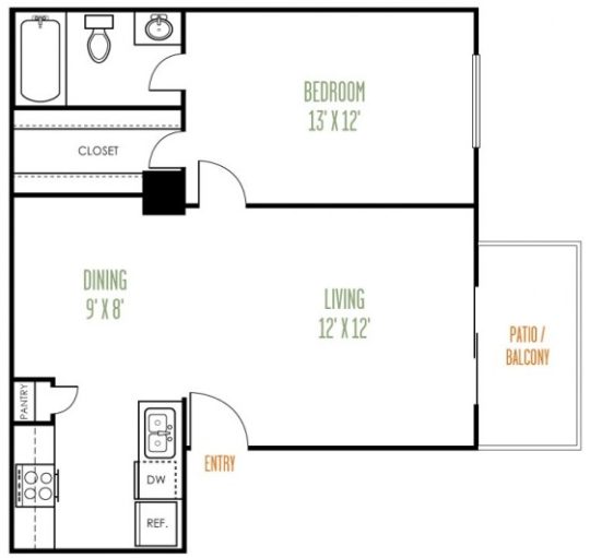the floor plan for a one bedroom apartment at The  Argyle
